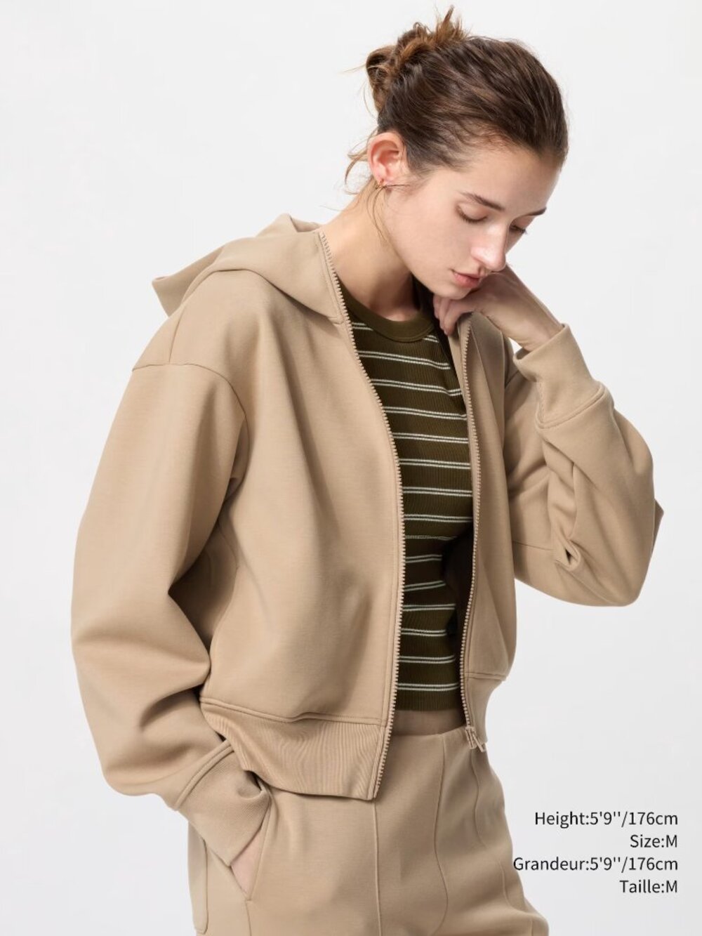 Uniqlo DRY SWEAT FULL-ZIP HOODIE Beige XL - Picture 9 of 9